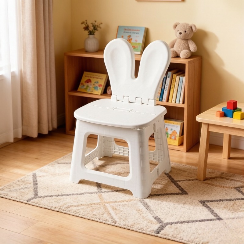 Kids Outdoor Folding Chair - เก้าอี้พับลายการ์ตูนกระต่ายแบบหนา 2 ชิ้น, เก้าอี้พลาสติกแบบพกพาสำหรับเด็กในร่มและกลางแจ้ง