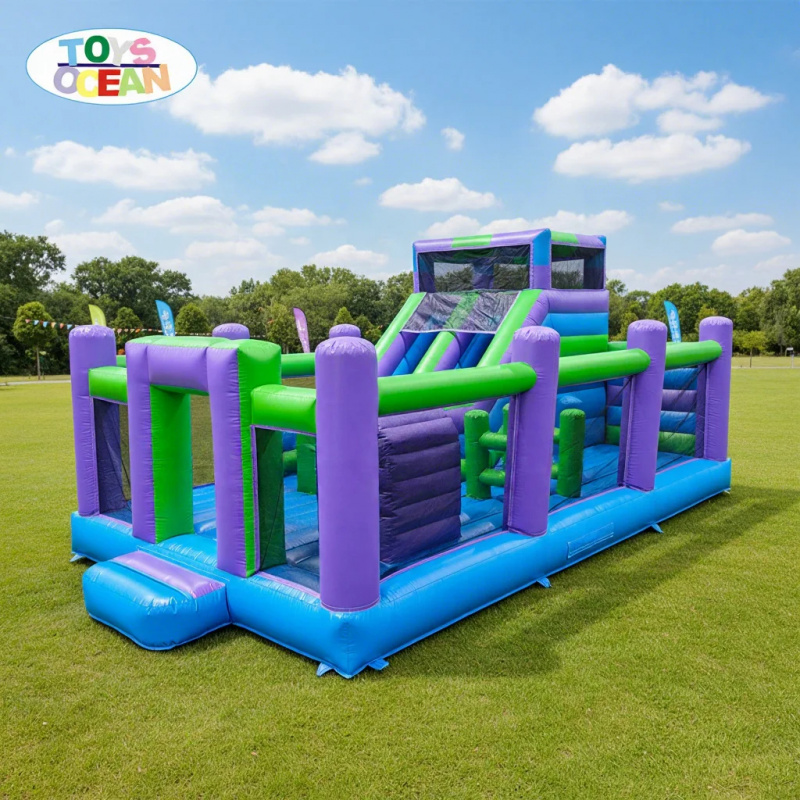 Kids Outdoor Obstacle Course - สนามเด็กเล่นเป่าลมขนาดใหญ่กลางแจ้งแบบกำหนดเองพร้อมสไลเดอร์แทรมโพลีน เหมาะสำหรับกิจกรรมเด็ก