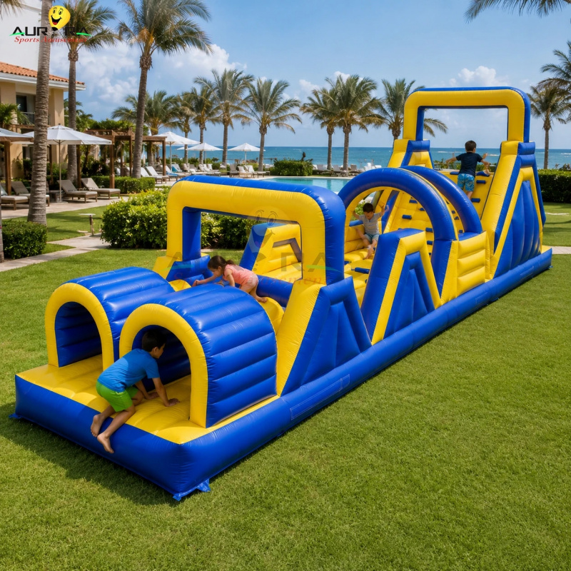 Kids Outdoor Obstacle Course - เครื่องเล่นเป่าลมแบบใหม่ สนามกีฬาเป่าลมกลางแจ้ง บ้านลมเด็กเล่นพร้อมสไลเดอร์