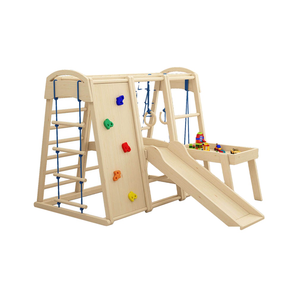 Kids Outdoor Gym Equipment - ชุดเครื่องเล่นไม้สำหรับเด็กในร่มและกลางแจ้ง มอนเตสซอรี่ พร้อมสไลเดอร์ ชิงช้า และอุปกรณ์สนามเด็กเล่นอื่นๆ