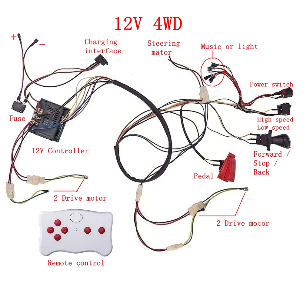 Kids Outdoor Car - เด็กไฟฟ้ารถ DIY ดัดแปลงสายไฟและชุดสวิทช์ 12V 4WD คอนโทรลเลอร์