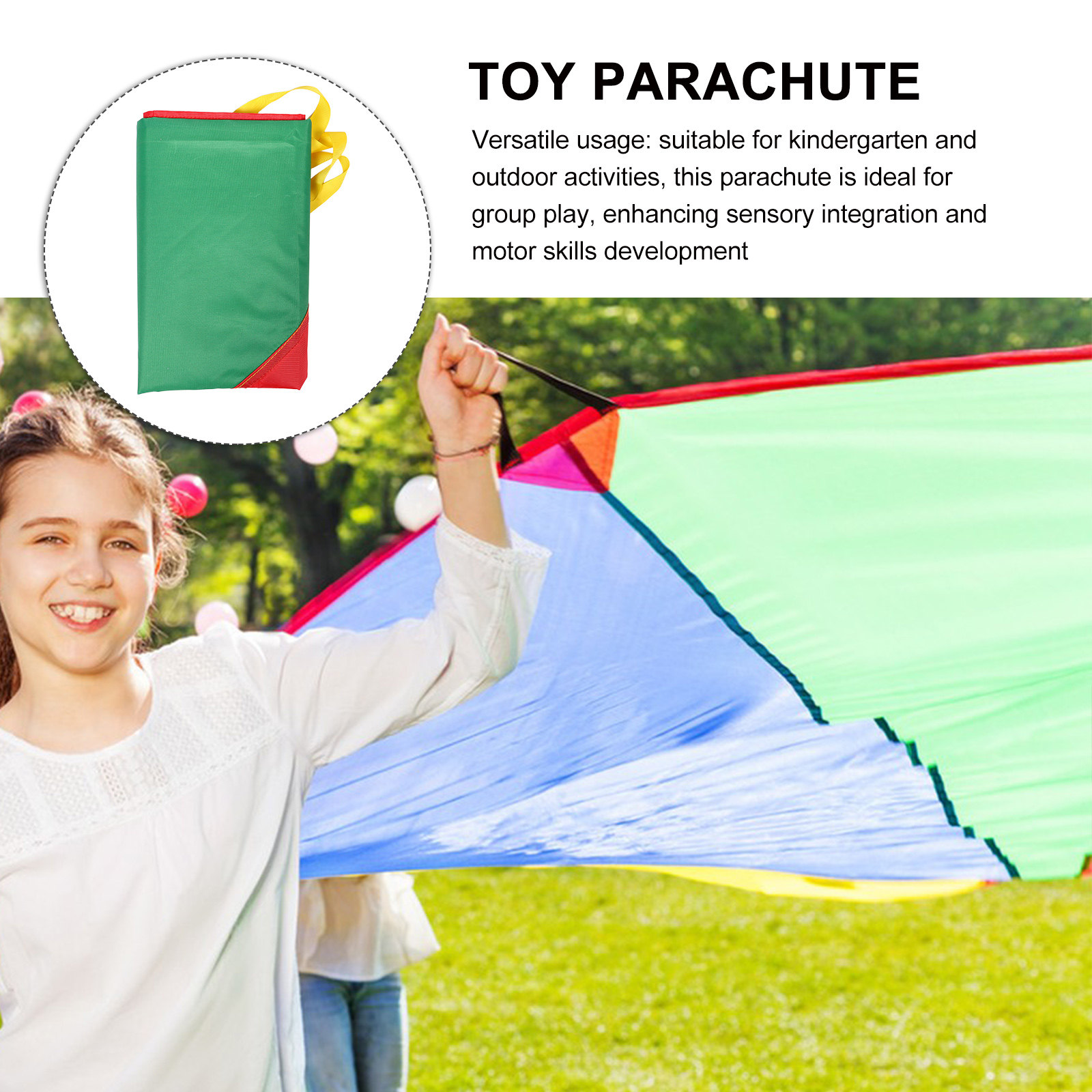 Kids Outdoor Play - ร่มรุ้งสำหรับเด็กเล็กและเด็ก ใช้สำหรับกิจกรรมกลุ่ม เรียนรู้ร่วมกัน เล่นกลางแจ้ง โรงเรียนอนุบาล พัฒนาทักษะการเคลื่อนไหวและประสาทสัมผัส