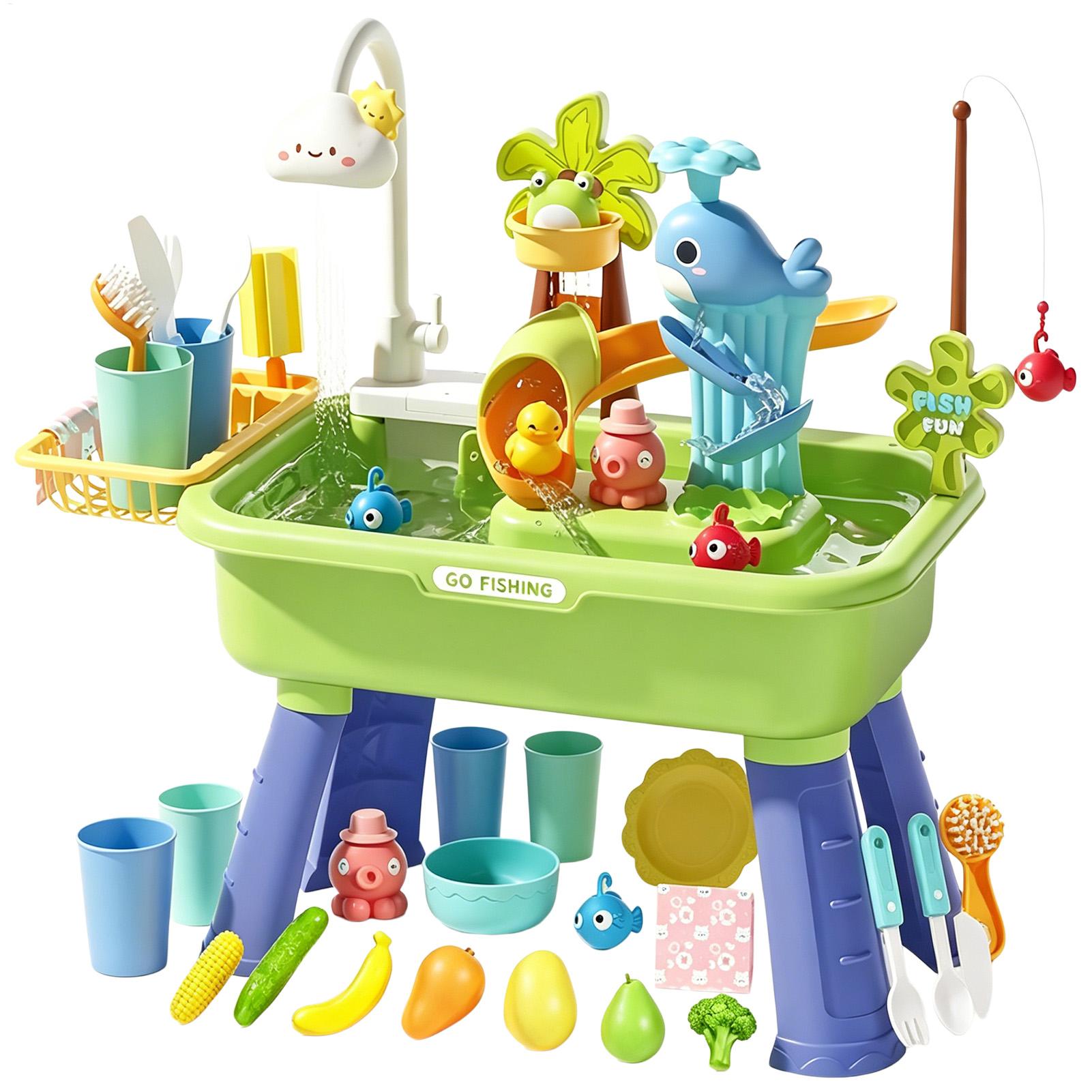 Kids Outdoor Sink - โต๊ะน้ำสำหรับเด็กพร้อมปั๊ม, โต๊ะกิจกรรมอ่างล้างมือสำหรับเด็กเล็ก, ของเล่นน้ำสำหรับเล่นในร่มและกลางแจ้งในช่วงฤดูร้อนสำหรับเด็กชายและเด็กหญิง