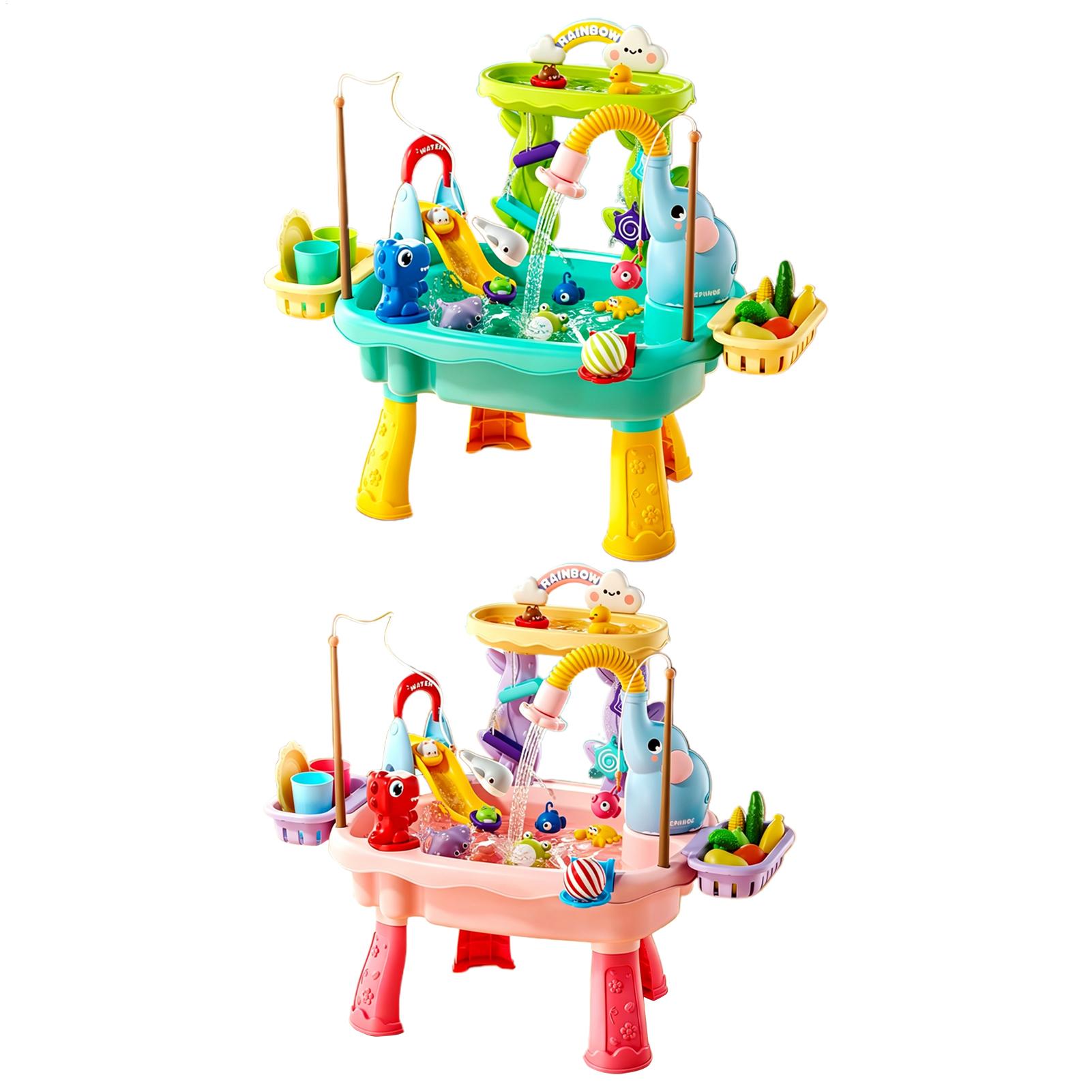 Kids Outdoor Sink - โต๊ะน้ำสำหรับเด็กเล็กแบบอัพเกรด ชุดครัวของเล่นอ่างล้างจาน ปั๊มน้ำไฟฟ้า น้ำไหล เกมตกปลาเสริมพัฒนาการ ของเล่นกลางแจ้งสำหรับฤดูร้อน