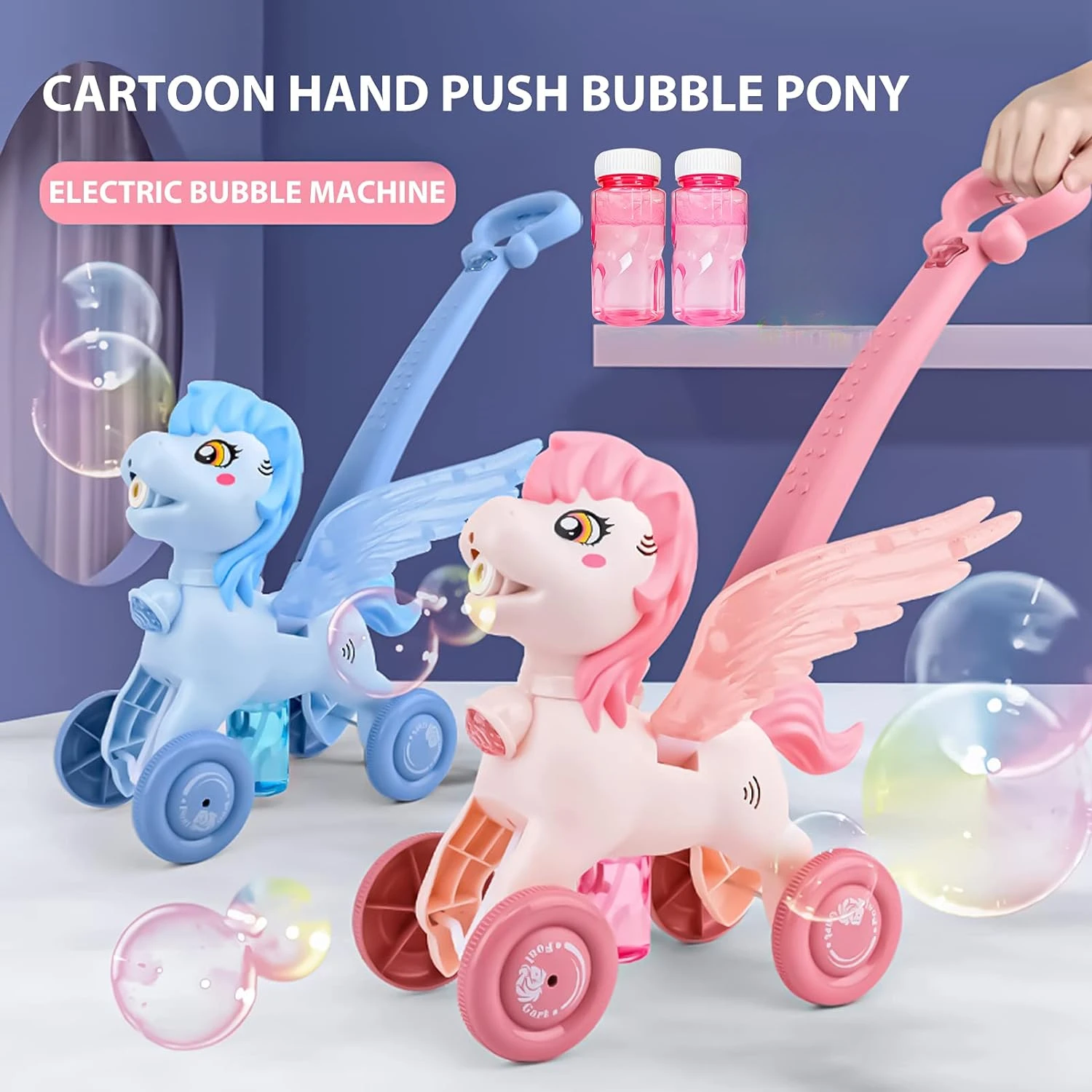 Kids Outdoor Lawn Mower - Pony Bubble Machine สําหรับเด็กเครื่องตัดหญ้าฟองอัตโนมัติพร้อม Light &
