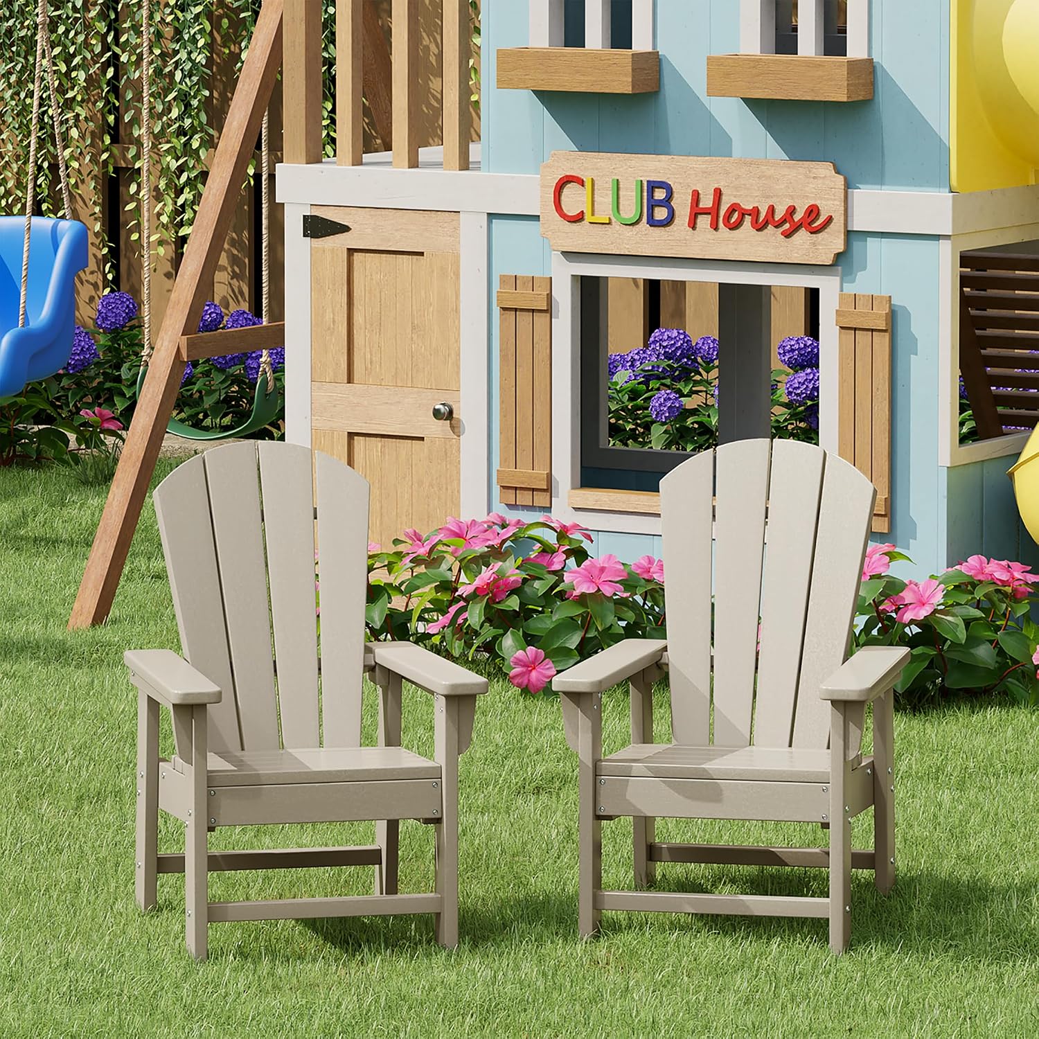 Kids Outdoor Lounger Chair - ชุดเก้าอี้สนามสำหรับเด็ก 2 ตัว, เก้าอี้สนามสำหรับเด็กเล็กสำหรับสวนและชายหาด, ทราย, ปรับแต่งได้