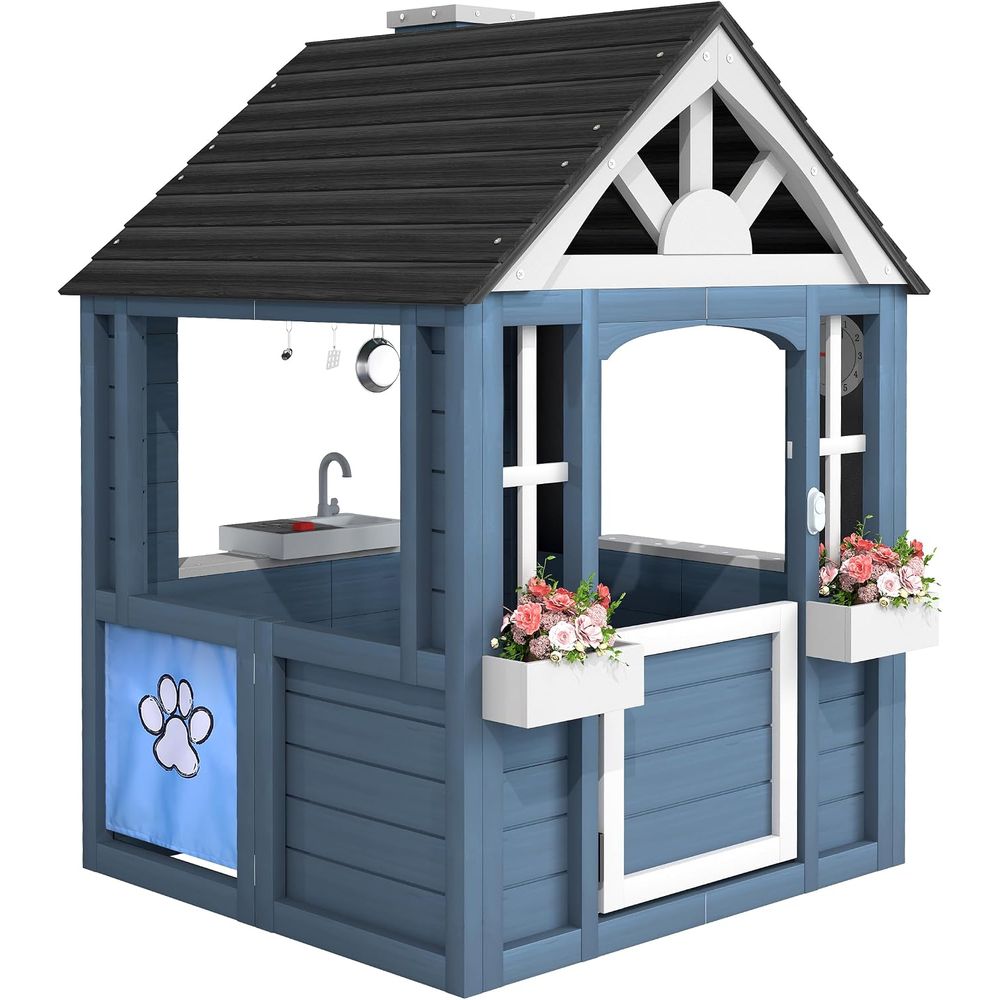 Kids Outdoor Sink - บ้านเด็กเล่นกลางแจ้ง Jevol Kids, บ้านไม้ CeWooden พร้อมห้องครัว,