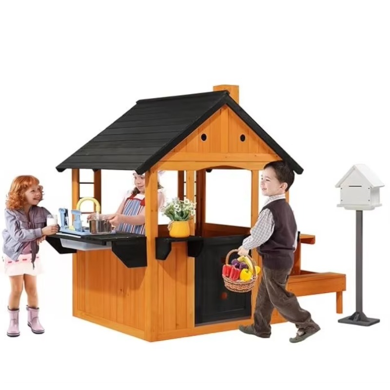 Kids Outdoor Sink - บ้านไม้เด็กเล่นกลางแจ้ง พร้อมอ่างล้างมือ โต๊ะปิกนิก ตู้ไปรษณีย์ และที่วางกระถางดอกไม้ สำหรับเด็กอายุ