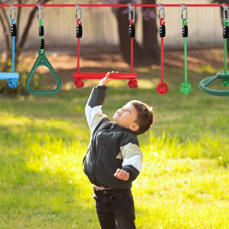 Kids Outdoor Gym Equipment - ชุดของเล่นกีฬากลางแจ้งสำหรับเด็ก อุปกรณ์ฝึกซ้อมในสวนหลังบ้าน ชุดวงแหวนสามเหลี่ยม ชุดชิงช้าแขวน ชุดของเล่นสนามเด็กเล่น ของเล่นปีนป่ายสำหรับเด็ก