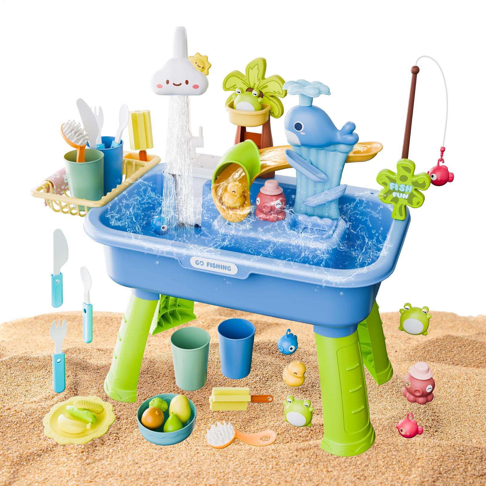 Kids Outdoor Sink - ของเล่นครัวเด็ก ชุดของเล่นน้ำไฟฟ้า อ่างล้างจาน ของเล่นตกปลา ของเล่นทำอาหาร ของเล่นบทบาทสมมติ