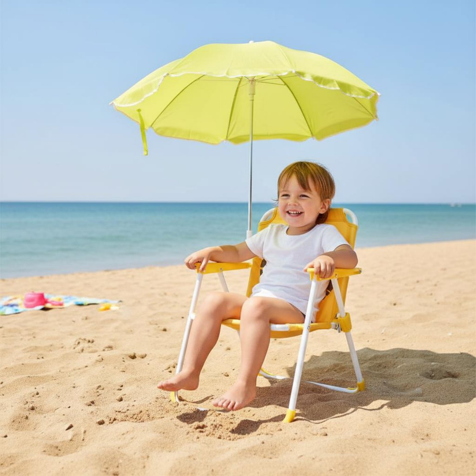 Kids Outdoor Folding Chair - เก้าอี้พกพาสำหรับเด็กพร้อมร่มกันแดด เก้าอี้ชายหาดเด็กน้ำหนักเบาพร้อมร่มกันน้ำ ลายการ์ตูนสัตว์