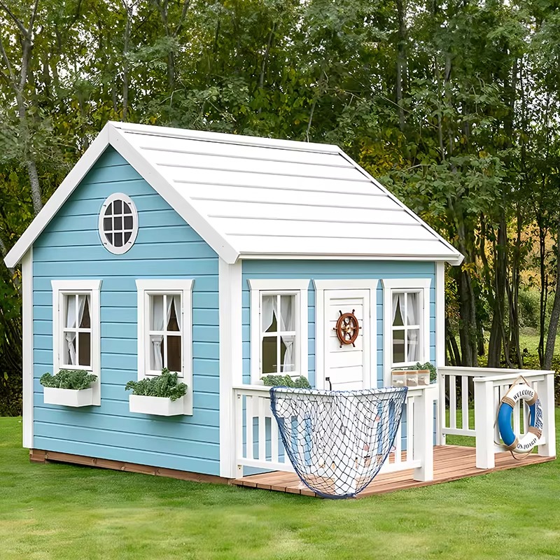 Kids Outdoor Wooden Playhouse - บ้านไม้สำหรับเด็กเล่นกลางแจ้งในสวน