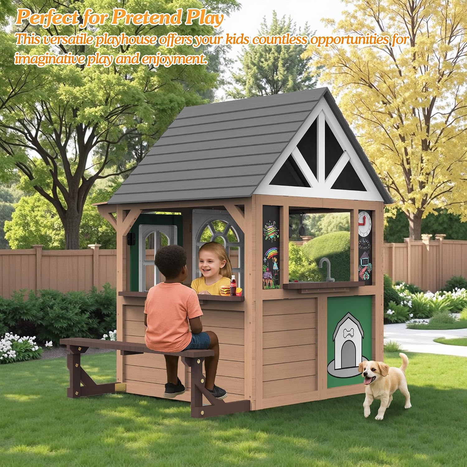 บ้านเด็กเล่นกลางแจ้ง Seizeen ส - Kids Outdoor Wooden Playhouse บทวิจารณ์และราคา
