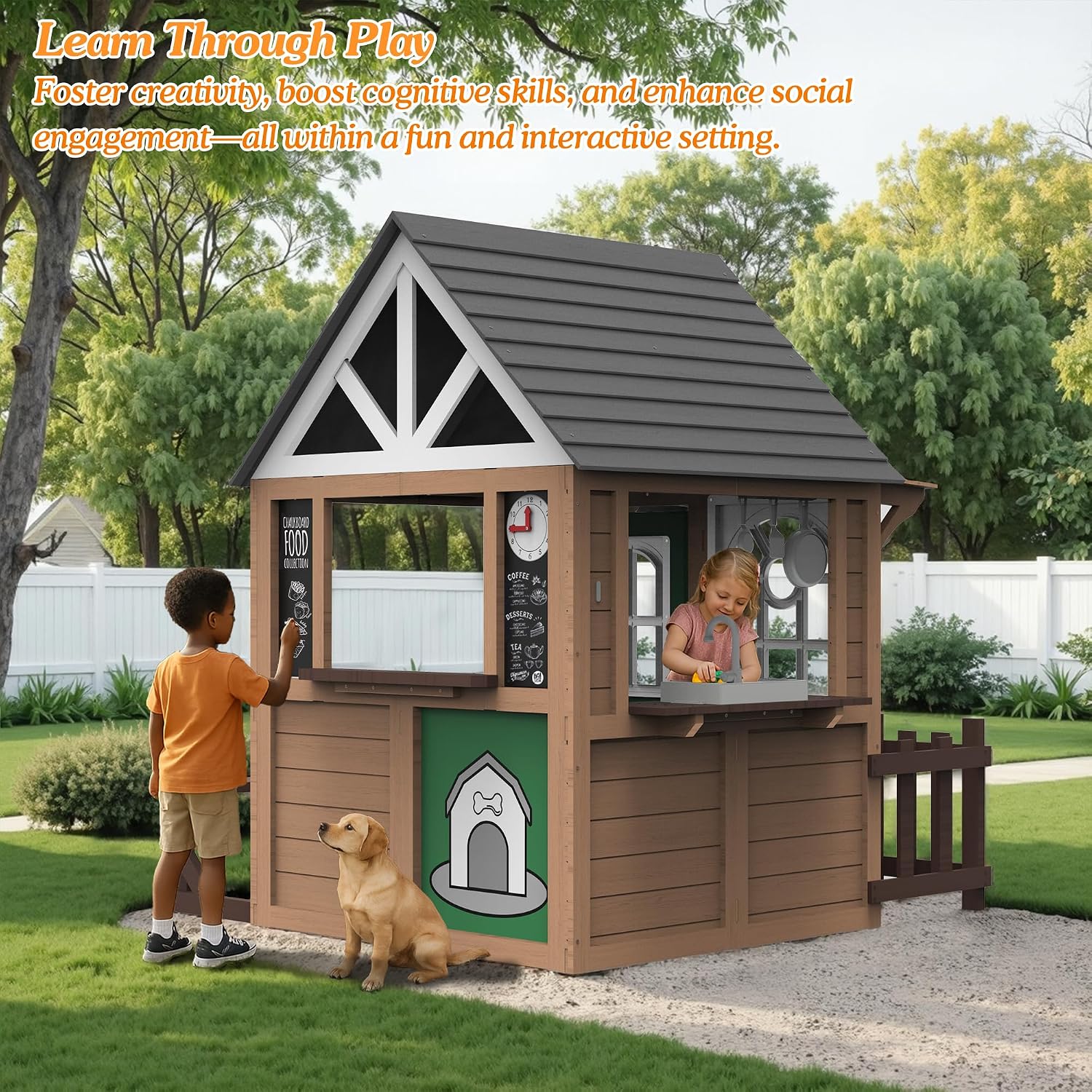 บ้านเด็กเล่นกลางแจ้ง Seizeen ส - Kids Outdoor Wooden Playhouse บทวิจารณ์และราคา