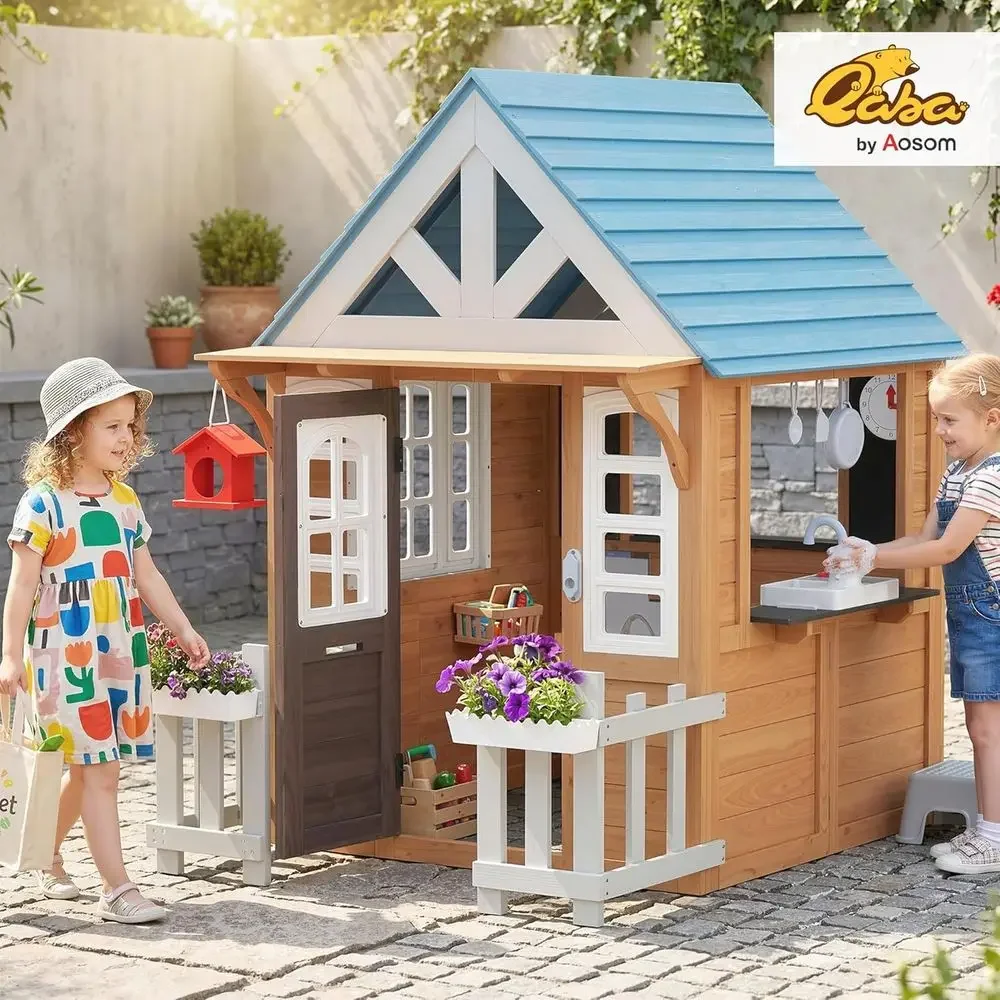 บ้านเด็กเล่นกลางแจ้ง Qaba พร้อ - Kids Outdoor Wooden Playhouse บทวิจารณ์และราคา