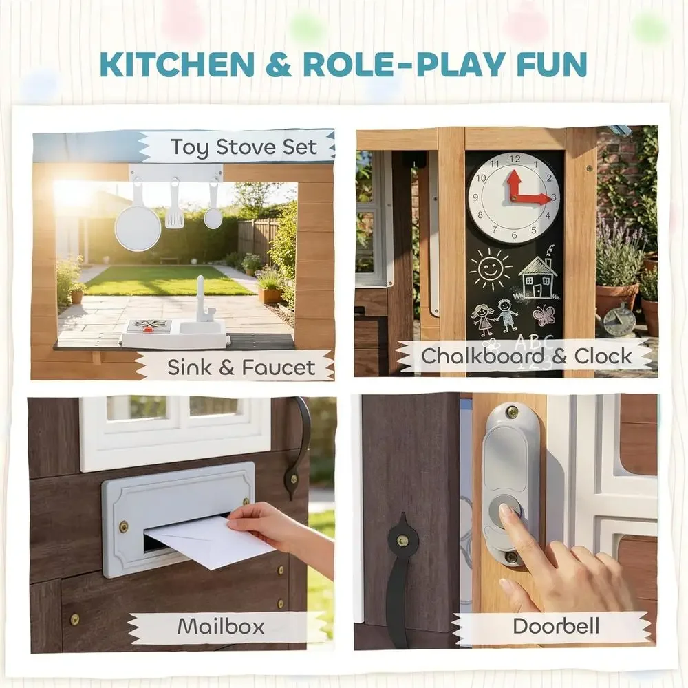 บ้านเด็กเล่นกลางแจ้ง Qaba พร้อ - Kids Outdoor Wooden Playhouse บทวิจารณ์และราคา