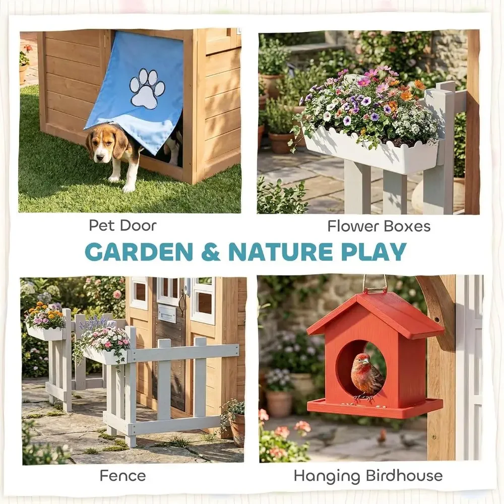 บ้านเด็กเล่นกลางแจ้ง Qaba พร้อ - Kids Outdoor Wooden Playhouse บทวิจารณ์และราคา
