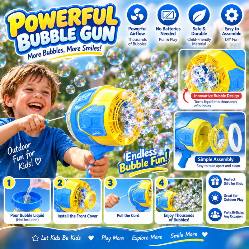 ปืนยิงฟองสบู่แบบไม่ใช้แบตเตอรี - Kids Outdoor Easter Toys บทวิจารณ์และราคา