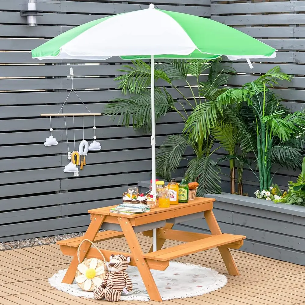 โต๊ะปิกนิกไม้ 4-in-1 สำหรับเล่ - Kids Outdoor Furniture Set บทวิจารณ์และราคา
