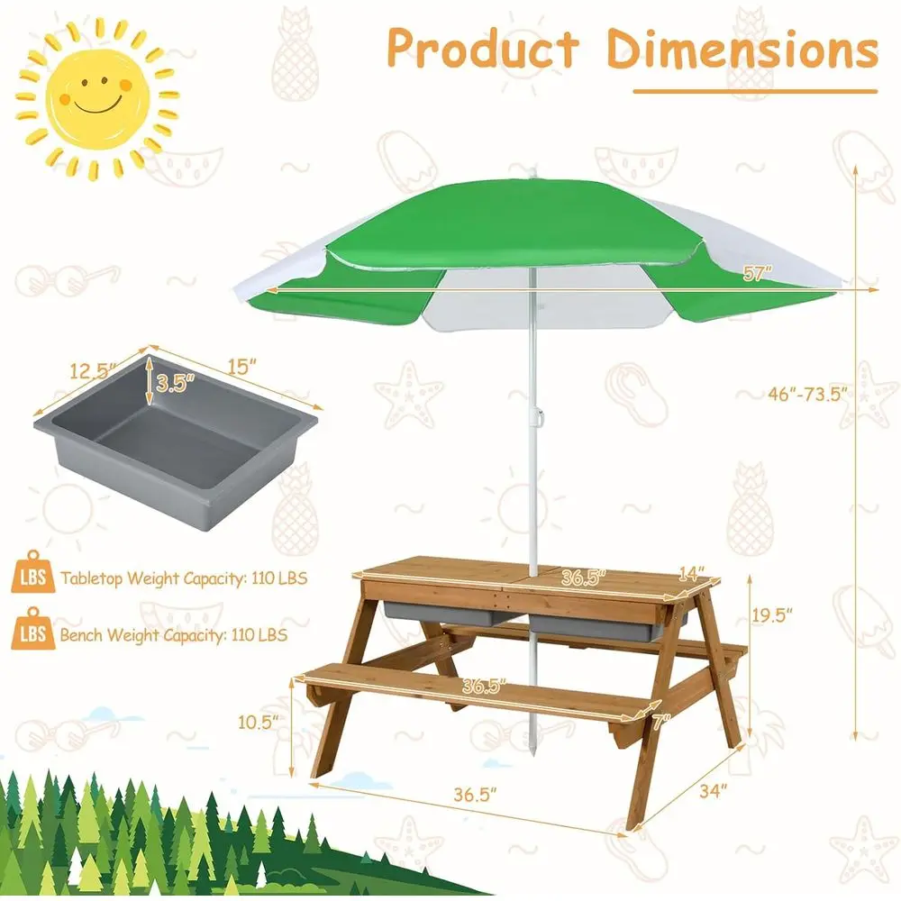 โต๊ะปิกนิกไม้ 4-in-1 สำหรับเล่ - Kids Outdoor Furniture Set บทวิจารณ์และราคา