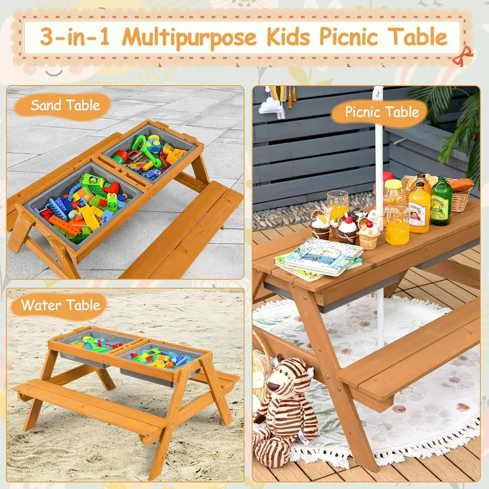 โต๊ะปิกนิกไม้ 4-in-1 สำหรับเล่ - Kids Outdoor Furniture Set บทวิจารณ์และราคา