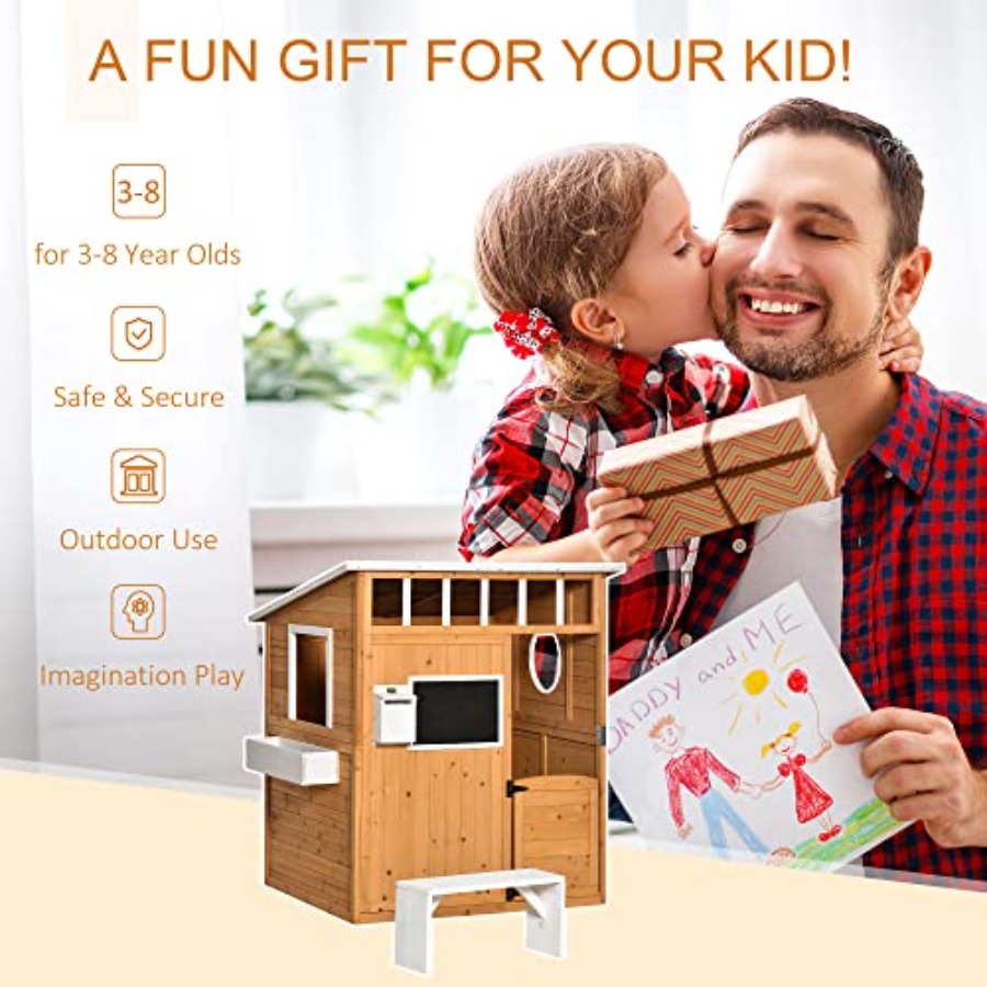 บ้านเด็กเล่นไม้กลางแจ้งพร้อมปร - Kids Outdoor Wooden Playhouse บทวิจารณ์และราคา