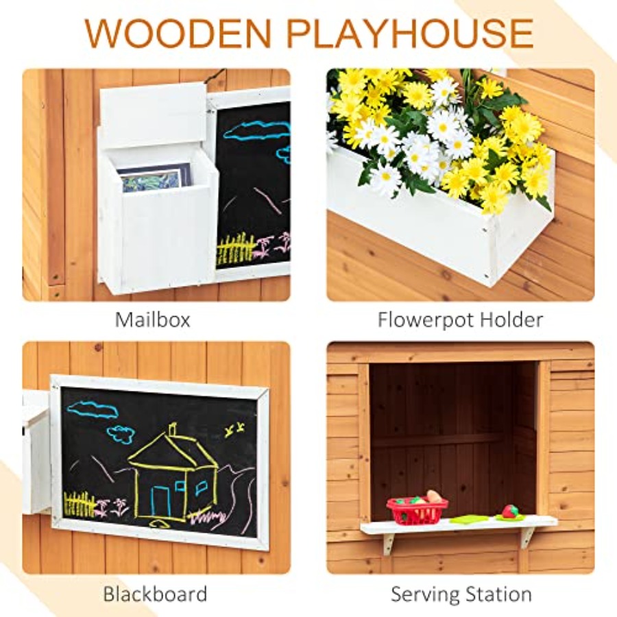 บ้านเด็กเล่นไม้กลางแจ้งพร้อมปร - Kids Outdoor Wooden Playhouse บทวิจารณ์และราคา