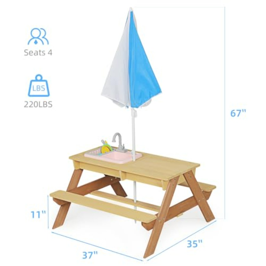 โต๊ะปิกนิกเด็กสำหรับเล่นกลางแจ - Kids Outdoor Sink บทวิจารณ์และราคา