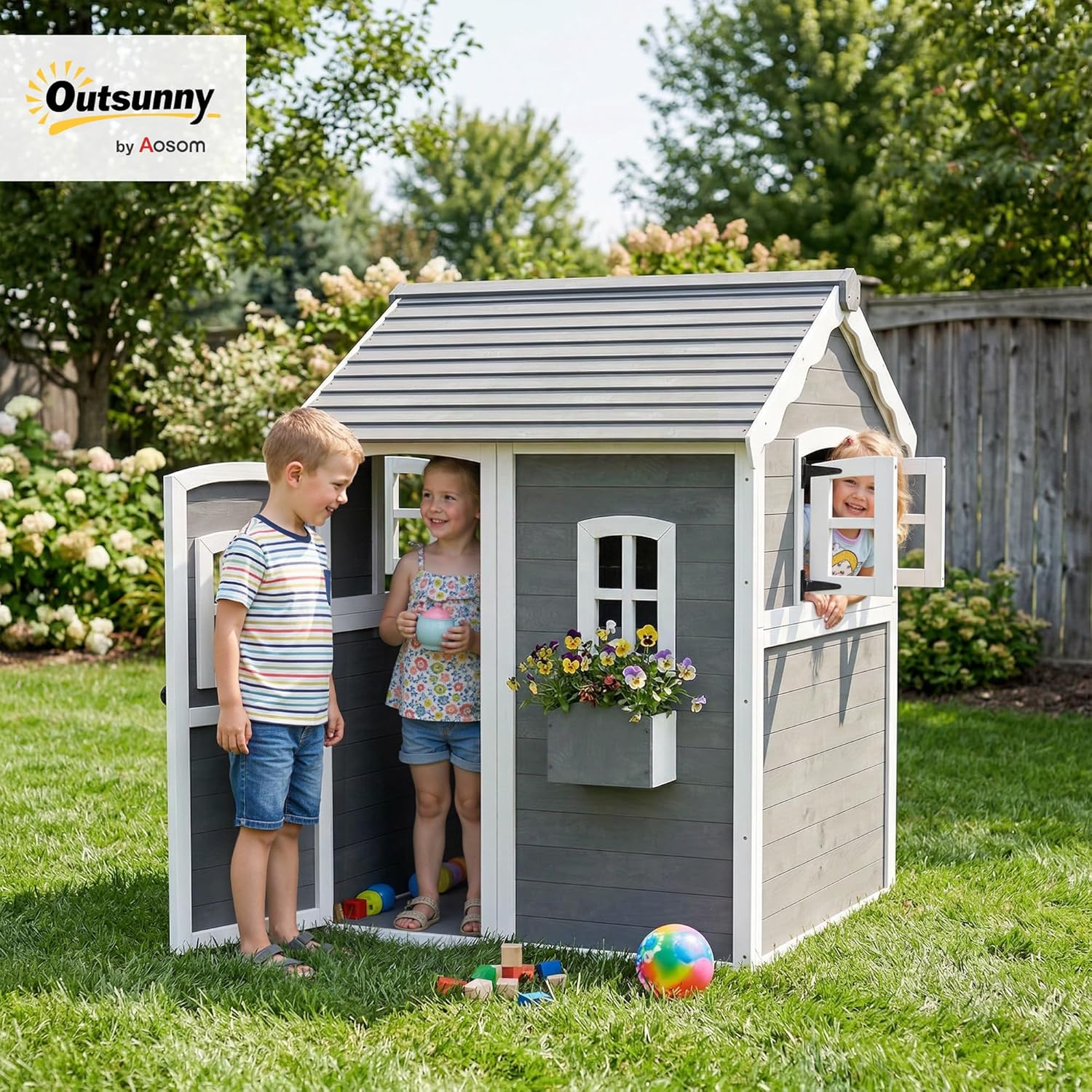 # บ้านไม้สำหรับเด็กเล่นกลางแจ้ - Kids Outdoor Wooden Playhouse บทวิจารณ์และราคา