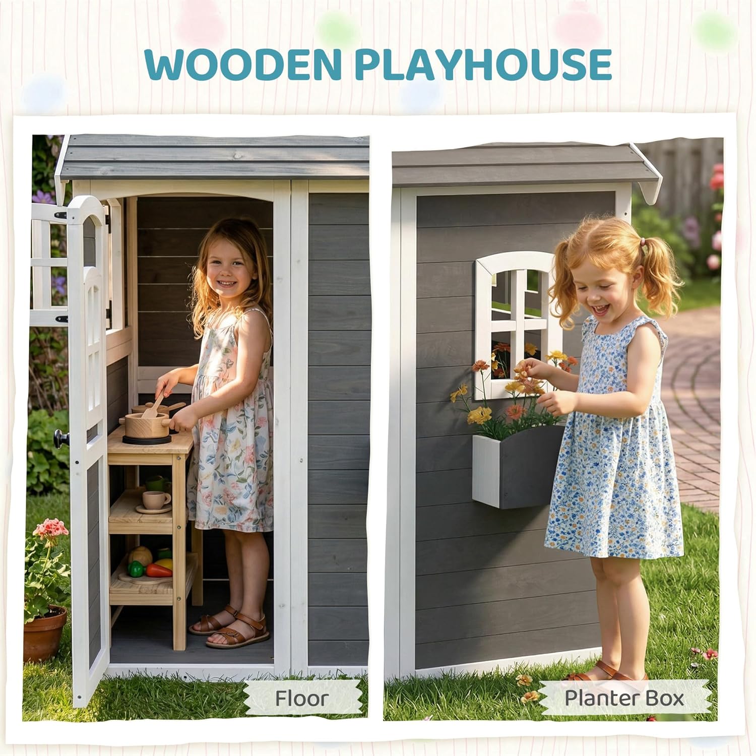# บ้านไม้สำหรับเด็กเล่นกลางแจ้ - Kids Outdoor Wooden Playhouse บทวิจารณ์และราคา