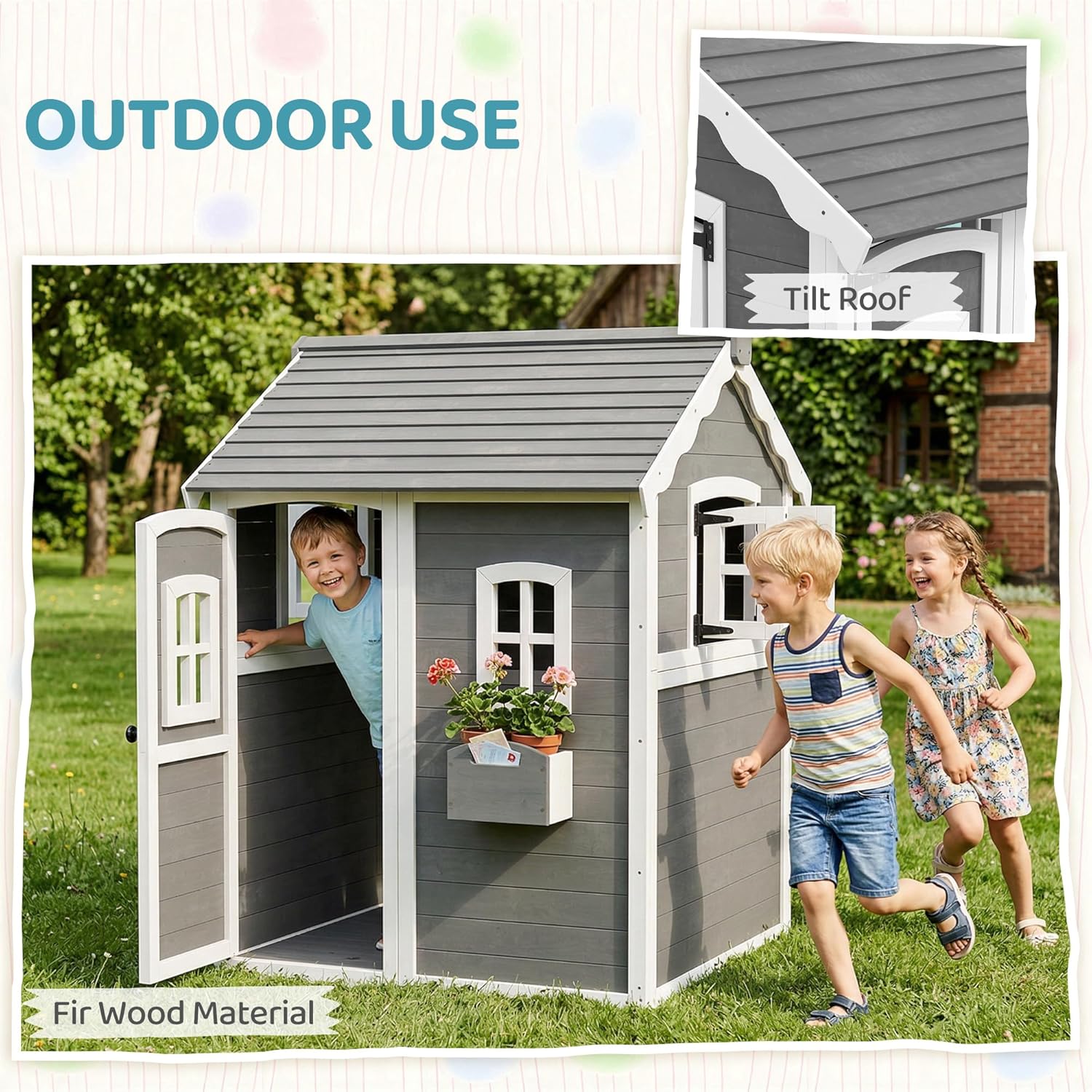 # บ้านไม้สำหรับเด็กเล่นกลางแจ้ - Kids Outdoor Wooden Playhouse บทวิจารณ์และราคา