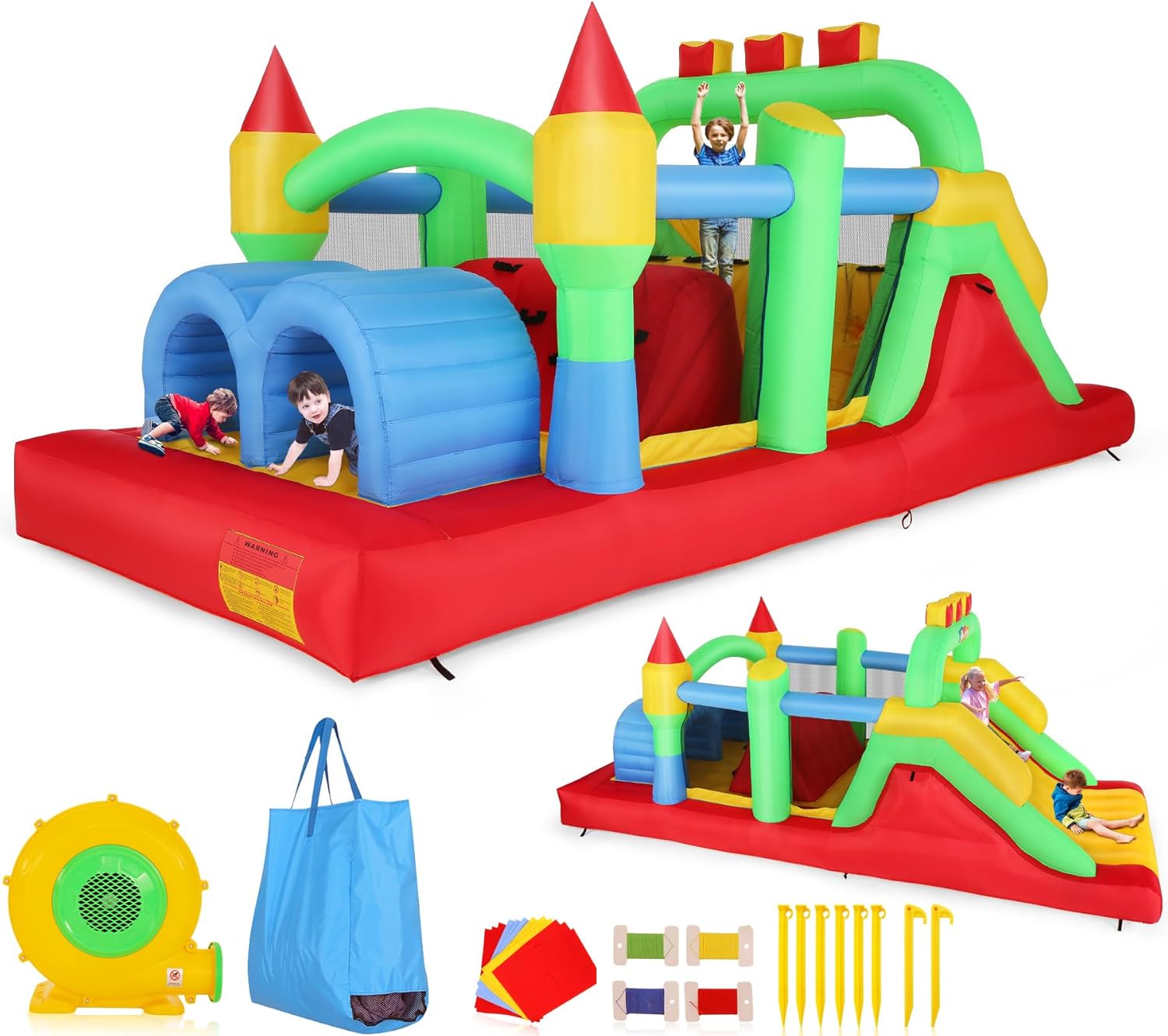 สนามเด็กเล่นเป่าลม KF ขนาดใหญ่ - Kids Outdoor Obstacle Course บทวิจารณ์และราคา