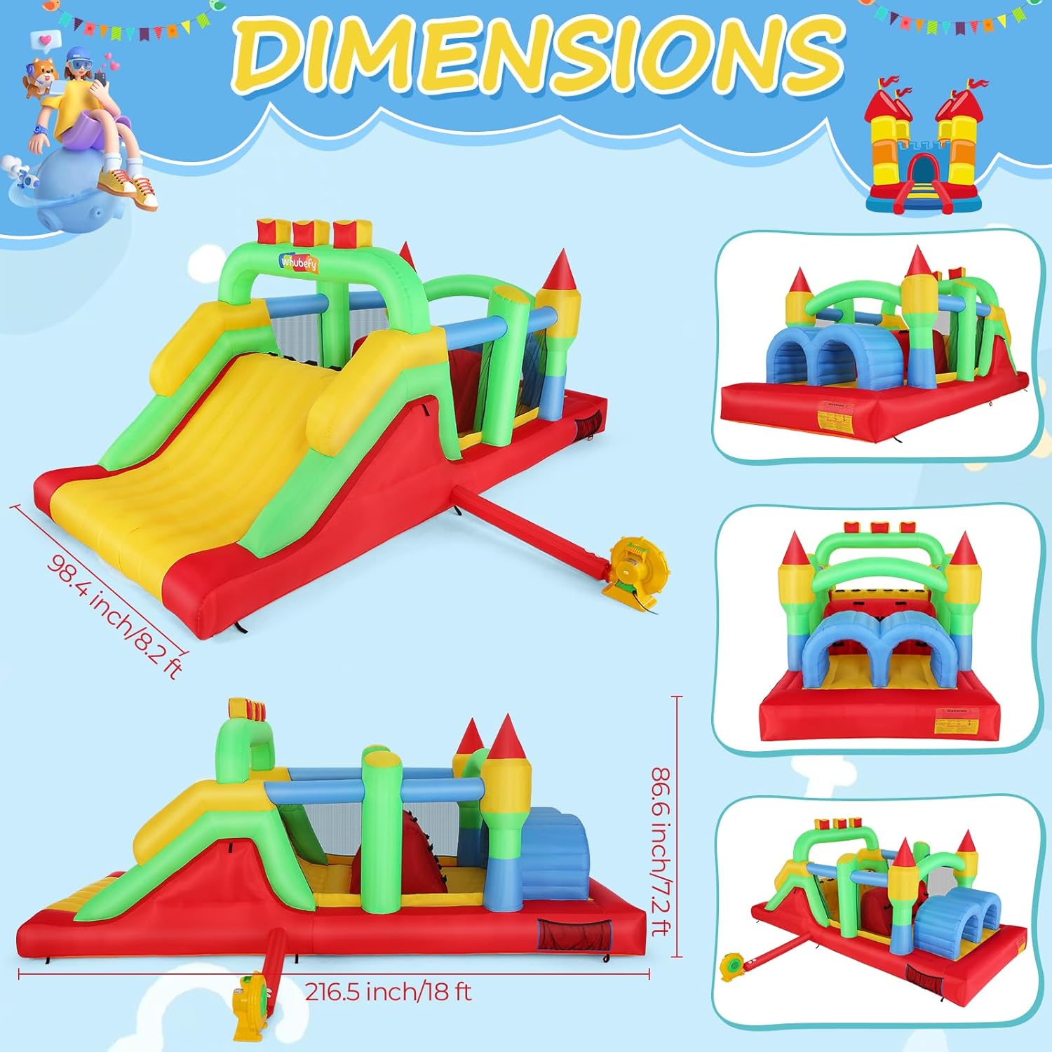 สนามเด็กเล่นเป่าลม KF ขนาดใหญ่ - Kids Outdoor Obstacle Course บทวิจารณ์และราคา