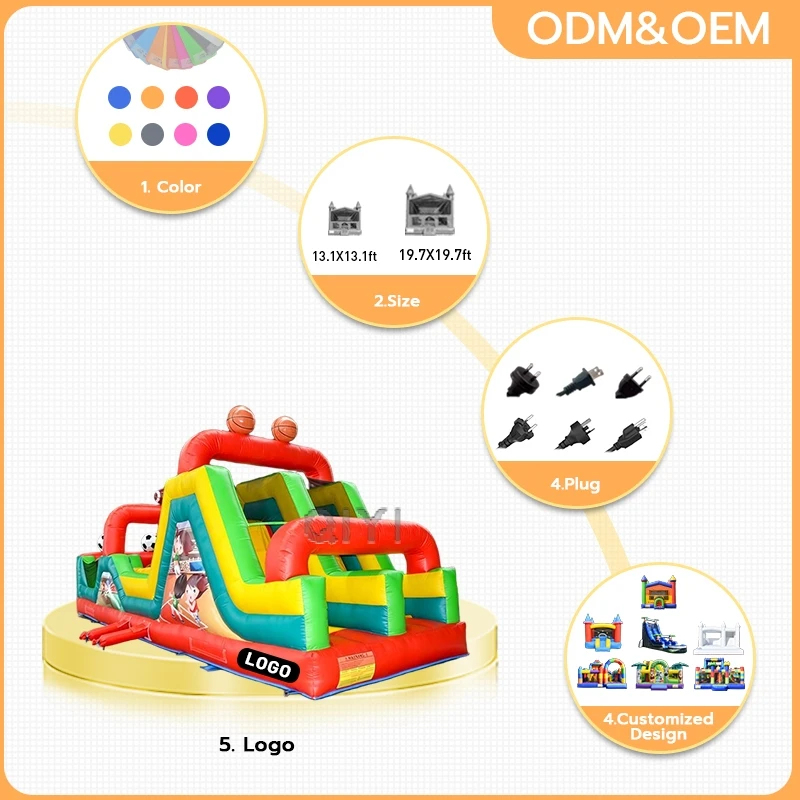 สนามแข่งขันเป่าลมขนาดใหญ่ สีแด - Kids Outdoor Obstacle Course บทวิจารณ์และราคา