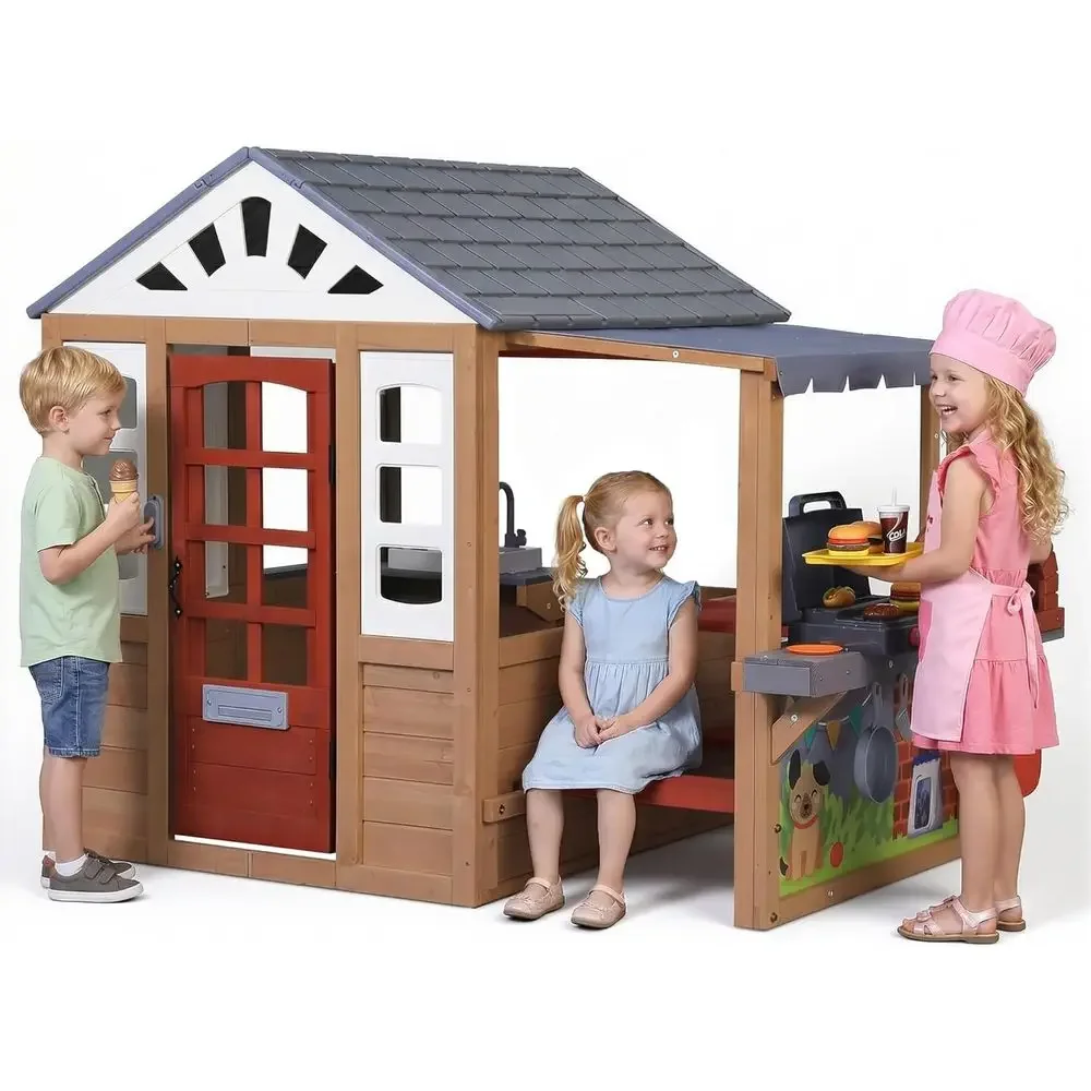 บ้านเด็กเล่นกลางแจ้งทำจากไม้,  - Kids Outdoor Wooden Playhouse บทวิจารณ์และราคา