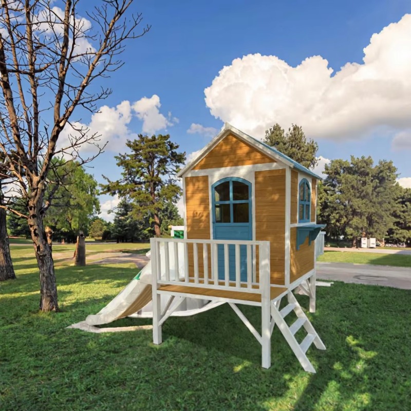 บ้านเด็กเล่นไม้สองชั้นทันสมัยพ - Kids Outdoor Wooden Playhouse บทวิจารณ์และราคา