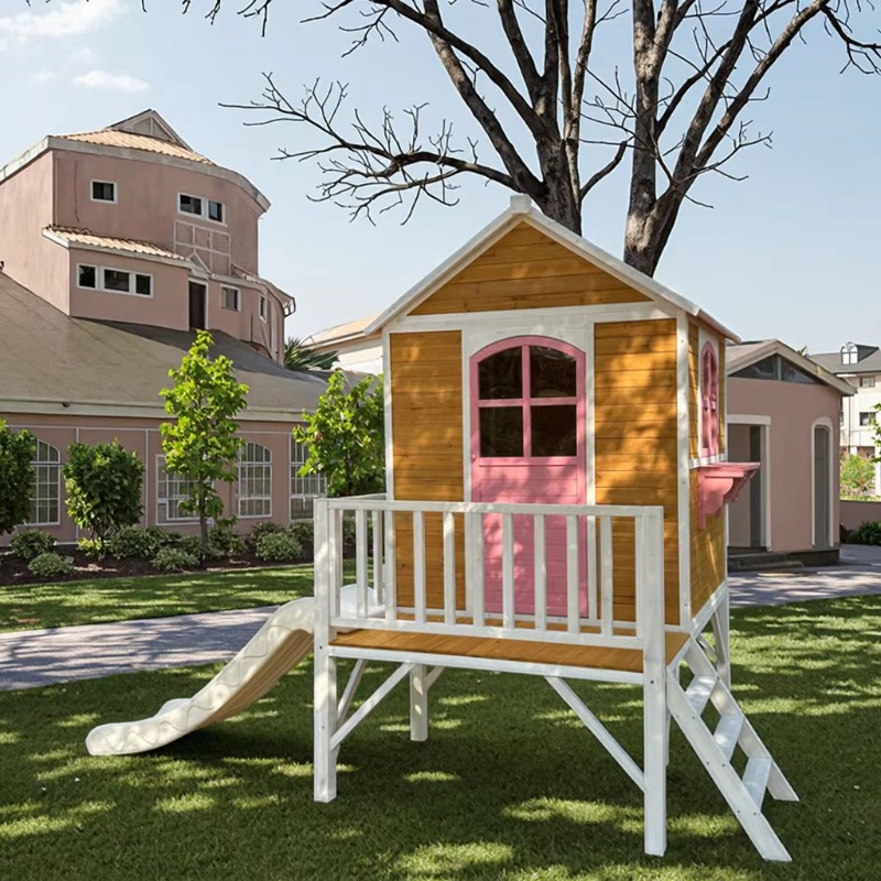 บ้านเด็กเล่นไม้สองชั้นทันสมัยพ - Kids Outdoor Wooden Playhouse บทวิจารณ์และราคา