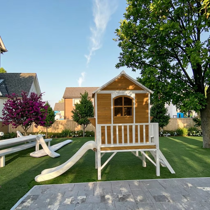 บ้านเด็กเล่นไม้สองชั้นทันสมัยพ - Kids Outdoor Wooden Playhouse บทวิจารณ์และราคา