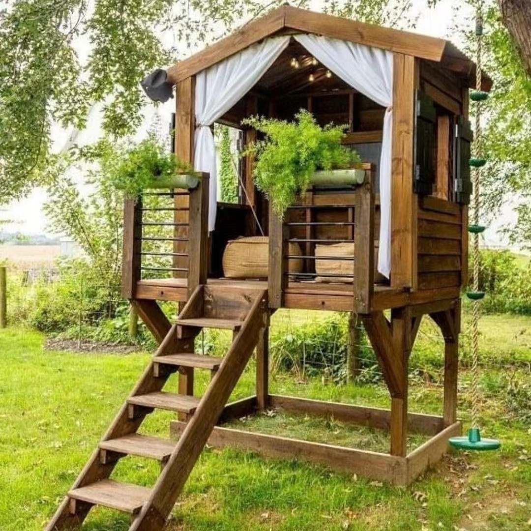 บ้านไม้สำเร็จรูปเคลื่อนย้ายได้ - Kids Outdoor Wooden Playhouse บทวิจารณ์และราคา