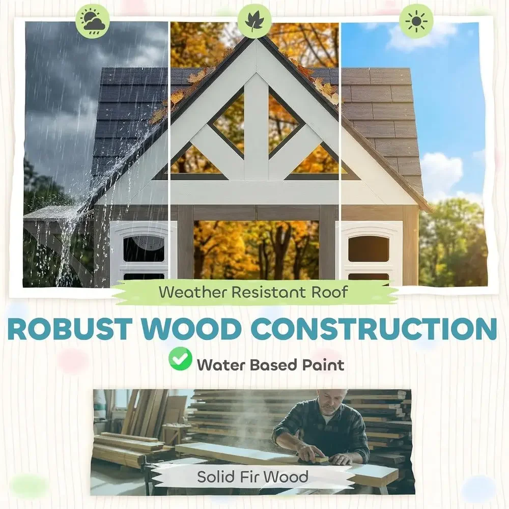 บ้านเด็กเล่นกลางแจ้ง Qaba, บ้า - Kids Outdoor Wooden Playhouse บทวิจารณ์และราคา